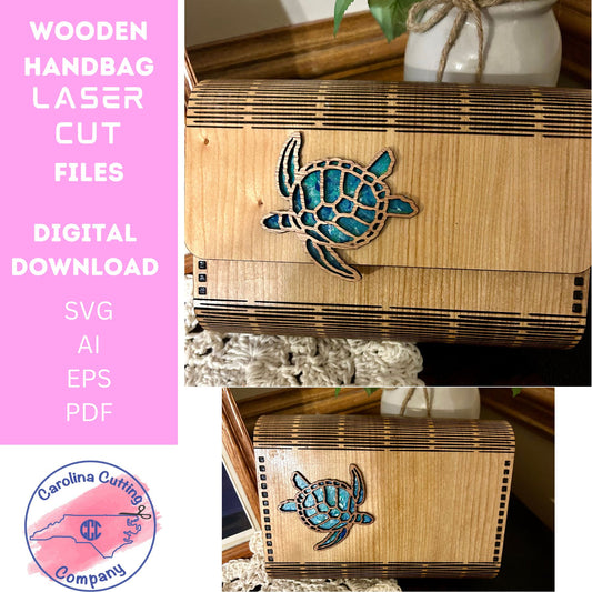 Sea Turtle Wood Purse Laser Cut Digital Download, Round Wood Clutch Digital File