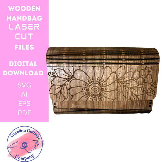 Floral Engraved Wood Purse Digital File, Round Wood Clutch Digital File