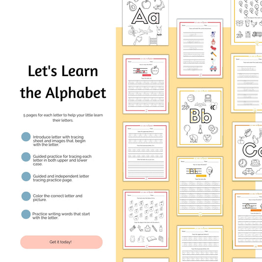 Let's Learn the Alphabet Printable Workbook - Digital Download Only